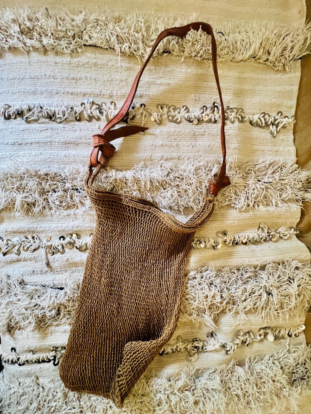 Vintage Woven Bag Purse with Leather Strap